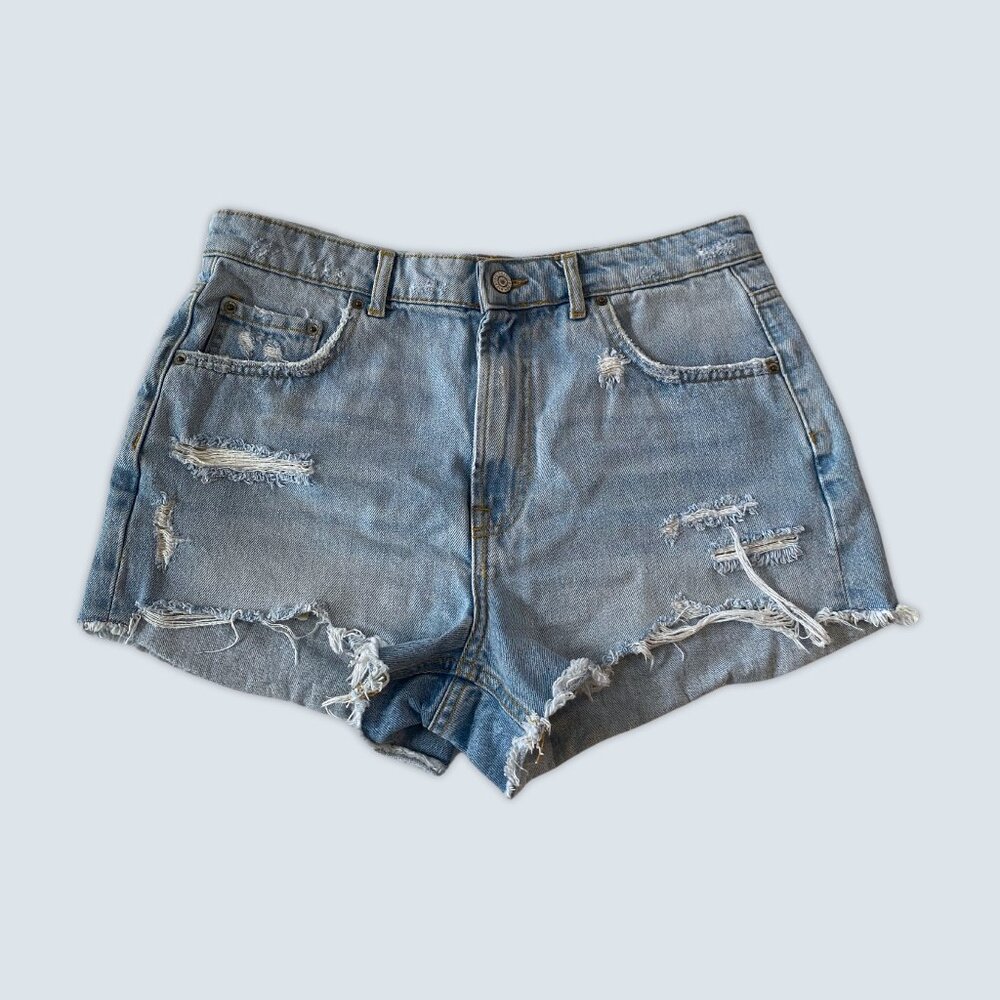 Zara Ripped Light Blue Jean Shorts Sz 10